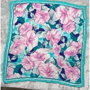 VTG Carol Little Vivid Tropical Silk Scarf Bold Pink Teal Cottagecore Retro